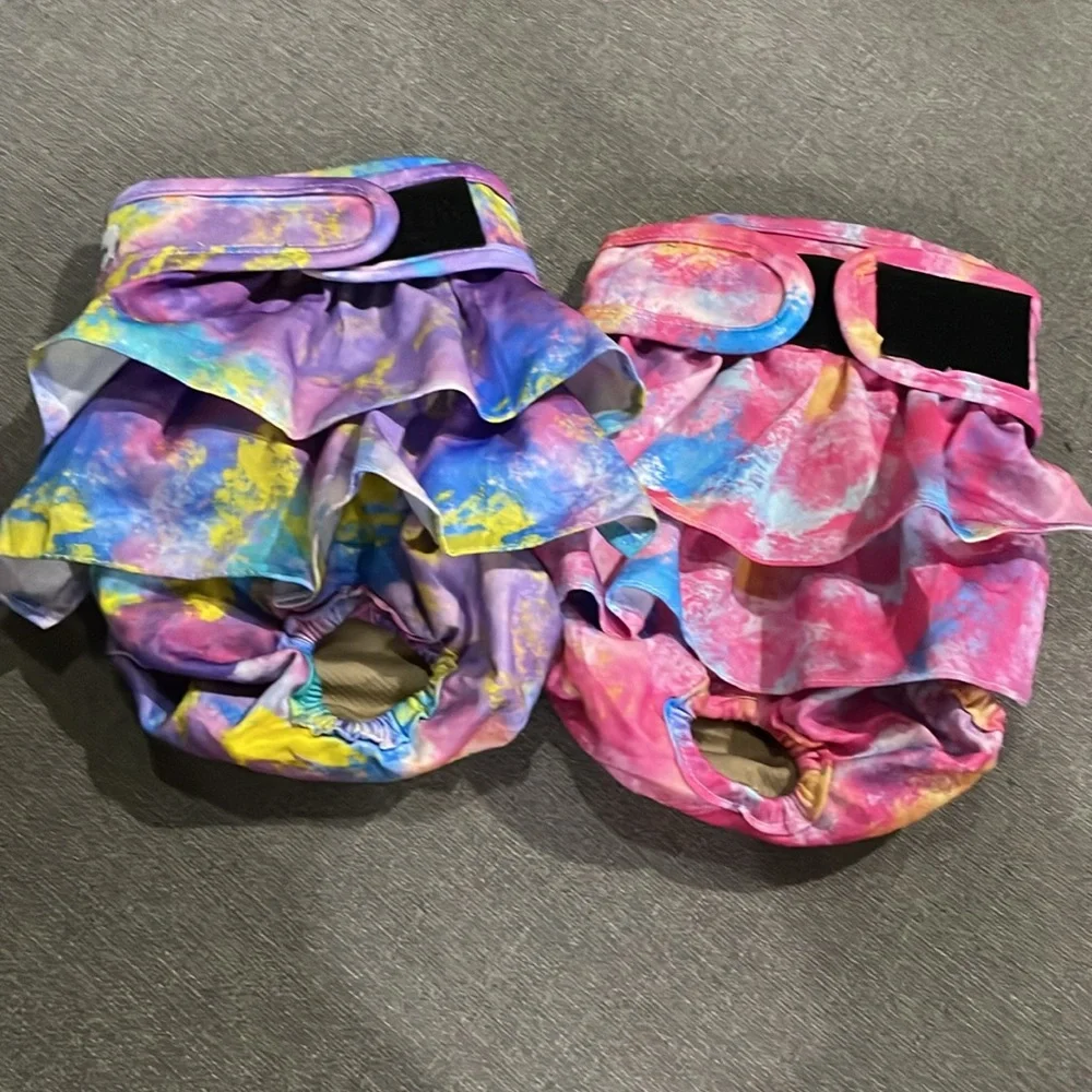Dog Reuseable washable absorbent Ruffled Tie-Dyed Pink Purple Diaper bundle of 2
